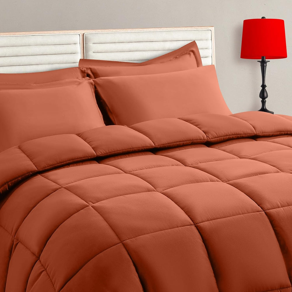 TAIMIT Burnt Orange King Comforter Set - 7 Pieces, Bed in a Bag Bedding Sets ...