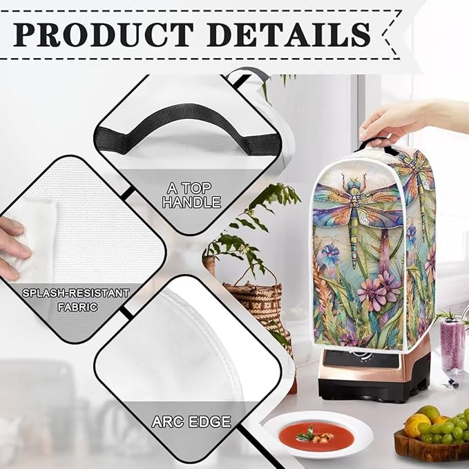 Floral Dragonfly Blender Dust Cover, Anti Fingerprint Polyester Stand Mixer or - Image 4