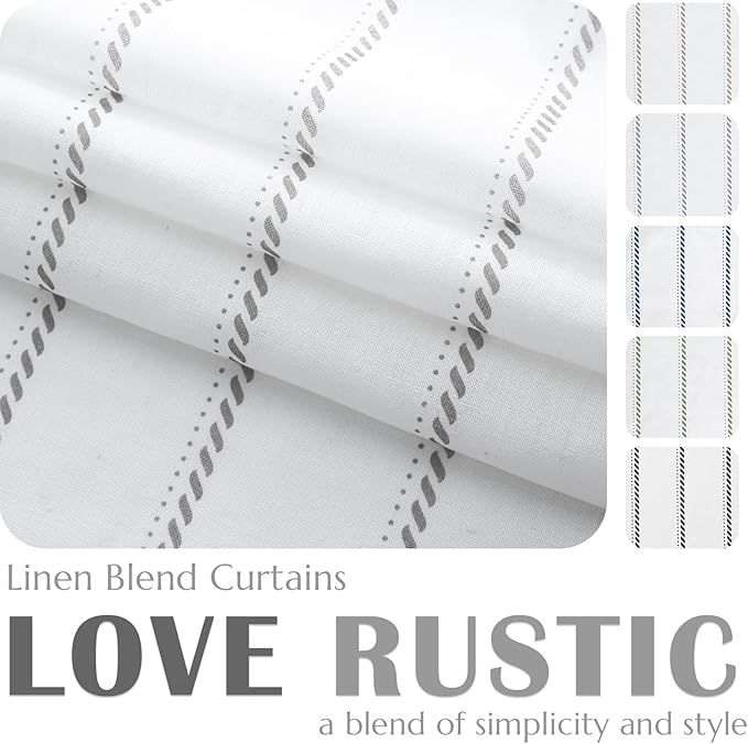 jinchan Linen Striped Kitchen Curtains Tier Cafe Curtains - Image 2