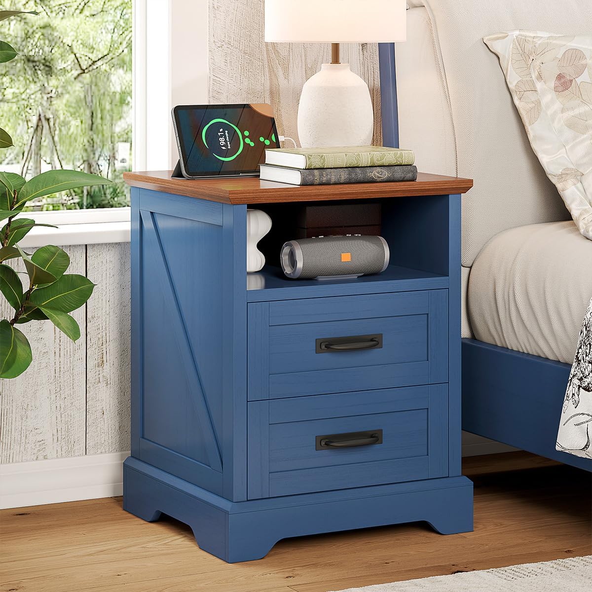 whalefall 2 drawer farmhouse nightstand with open cubby, main product view