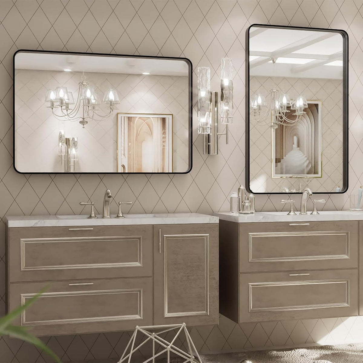 loaao 24x30 inch black metal framed bathroom mirror, side view