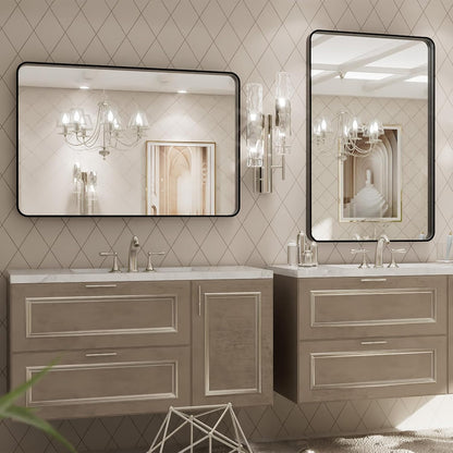 loaao 24x30 inch black metal framed bathroom mirror, side view