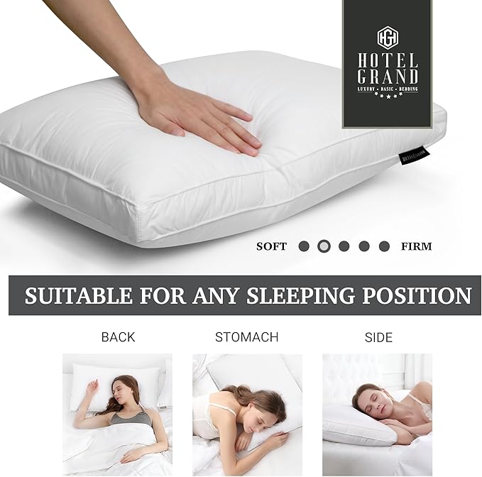 Hotel Grand Goose Feather Down Fiber Pillows King Size Set of 2, 100% Cotton - Image 5