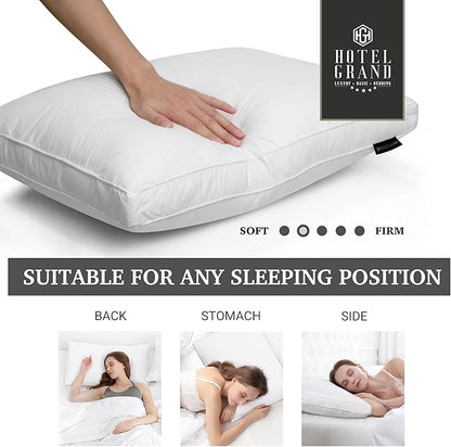 Hotel Grand Goose Feather Down Fiber Pillows Queen Size Set of 2, 100% Cotton - Image 5