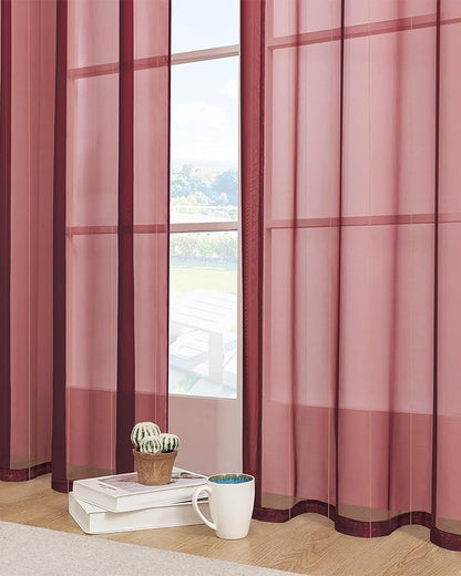 Foil Stripe Burgundy Sheer Curtains 84 inches Length 2 Panels - Image 6
