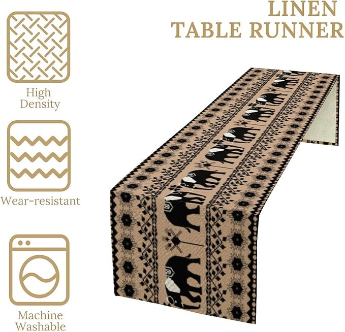 Abstract African Tribe Table Runner Elephant Animals Folk Graphic Art - Image 3