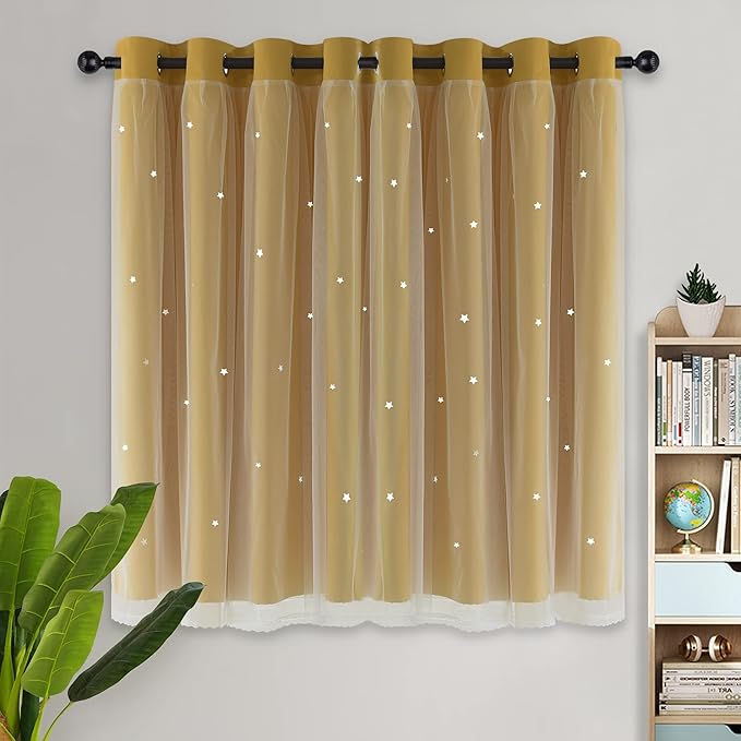Kinryb Blackout Curtains for Girl Bedroom/Living Room/Classroom, Sheer Overlay - Image 2