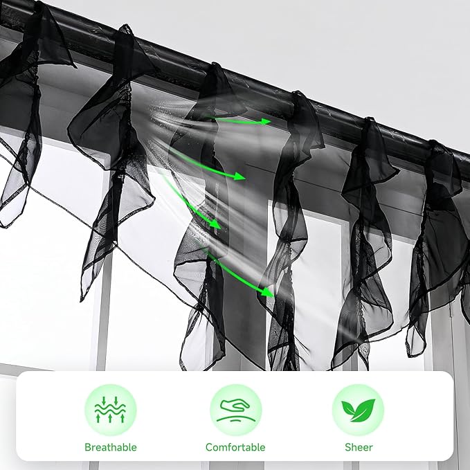 PearAge Ruffled Voile Semi Sheer Curtain Valance, Kitchen Living Room Shabby - Image 3