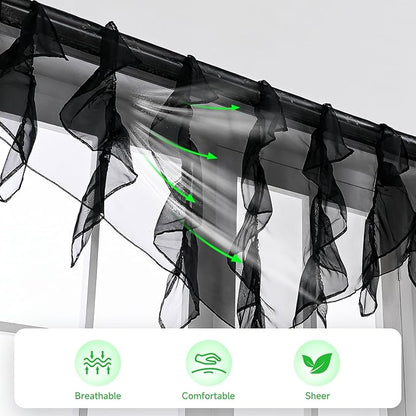 PearAge Ruffled Voile Semi Sheer Curtain Valance, Kitchen Living Room Shabby - Image 3