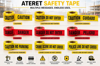 ATERET Premium Yellow Caution Tape 12-Pack 3 inch x 1000 feet, Hazard Safety Tape, Construction Tape for Danger/Hazardous Area, Ideal Use for Halloween Decorations, Party, Work-Site