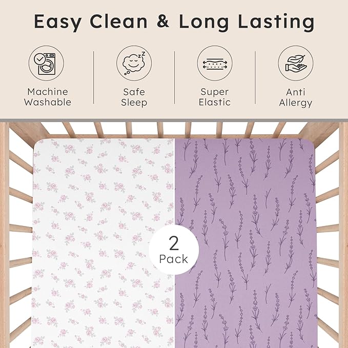 Baby Crib Sheets for Boys Girls Neutral, 2 Pack Crib Mattress Sheet for - Image 6