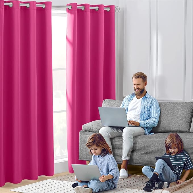 HOMEIDEAS Raspberry Blackout Curtains, Hot Pink Curtains - Image 2