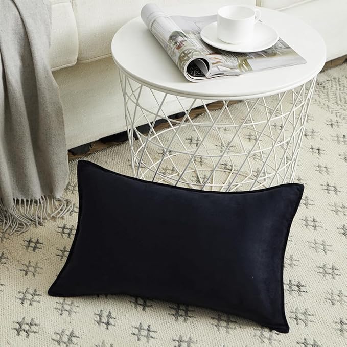 Fancy Homi Set of 2 Black Lumbar Decorative Throw Pillow Covers 12x20 Inch - Image 2