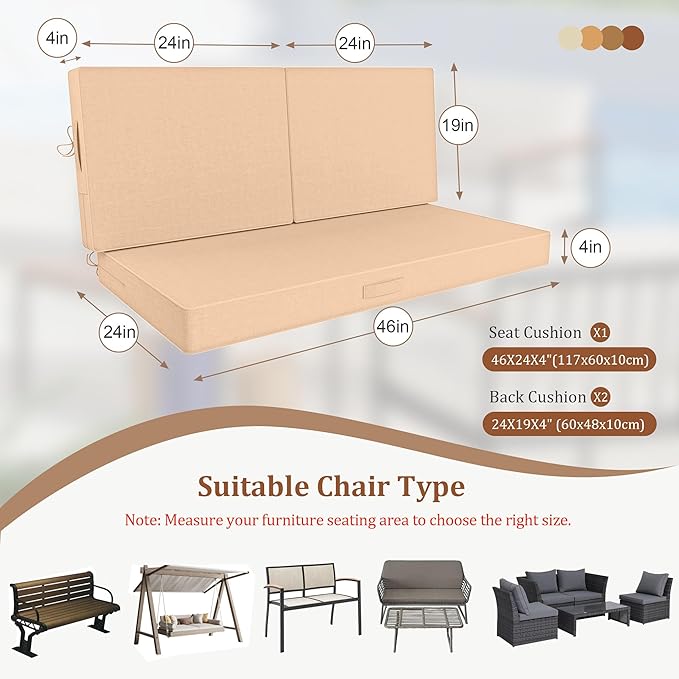 Outdoor Loveseat Cushions, 46x24 Outdoor Chair Cushions - Image 3