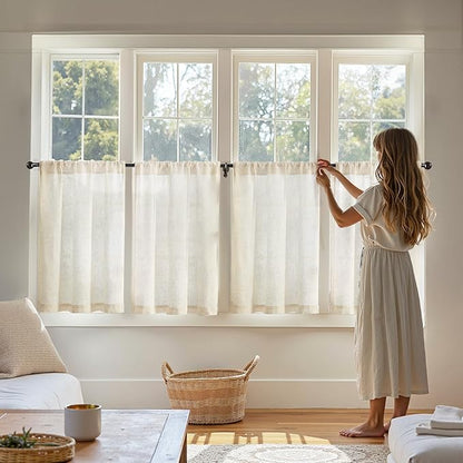 jinchan Tier Curtains 24 Inch for Small Window Linen Blend Cafe Curtains - Image 3