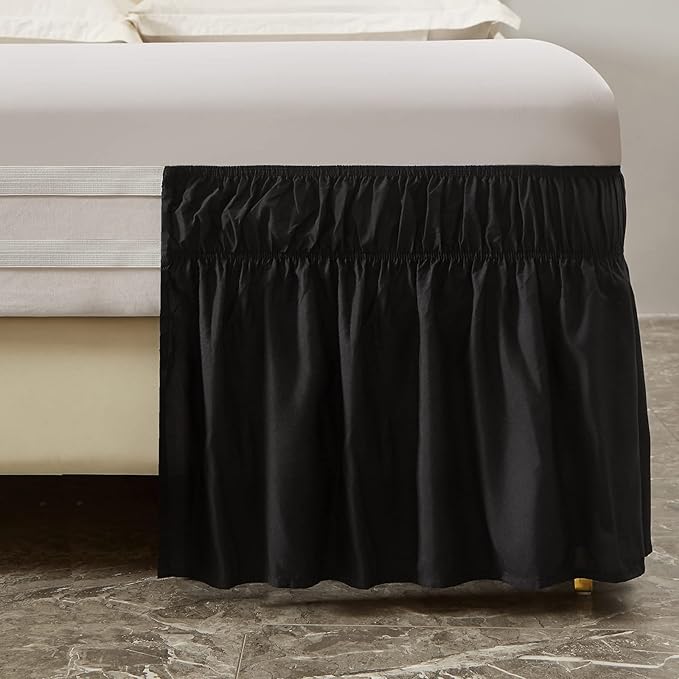 MEILA Wrap Around Bed Skirt Three Fabric Sides Elastic Dust Ruffled 16 Inch - Image 3