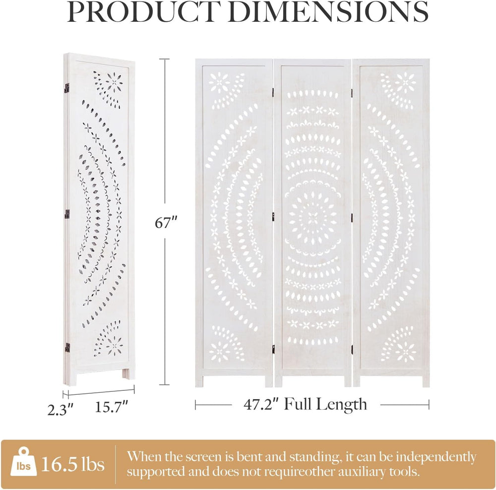 66.9Inch Folding Room Divider, 3 Panels Wood Carved Privacy Screens, Free Ass...