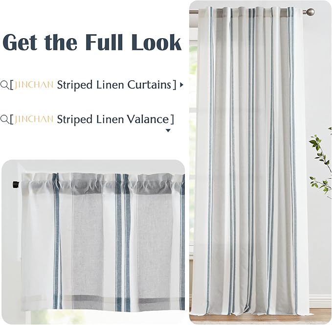 jinchan Striped Valance Farmhouse Window Treatment Linen Textured Drapes - Image 8