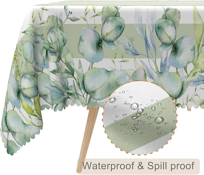 60x84inches Green and White Stripes Tablecloth Watercolor Green Eucalyptus - Image 2