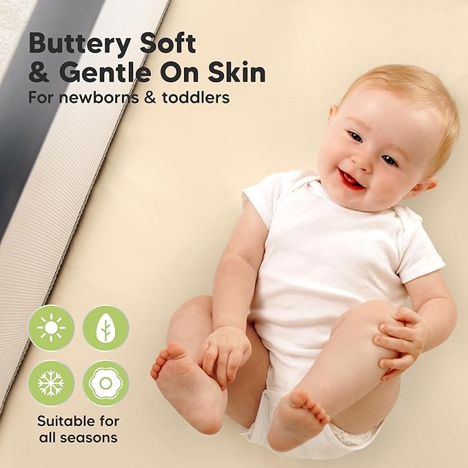 2-Pack Waterproof Pack and Play Sheets, Mini Crib Sheets Fitted - Image 4