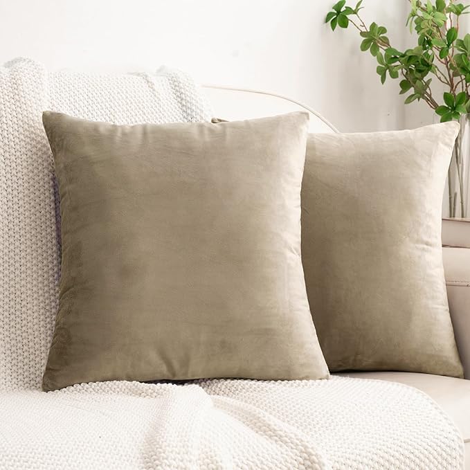 HWY 50 Taupe Velvet Throw Pillow Covers 20x20 Inch by HWY50