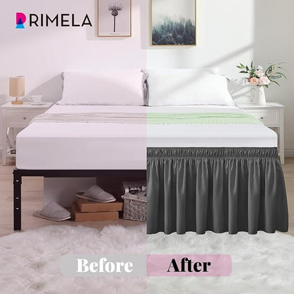 RIMELA Dark Grey Bed Skirt Queen Size 18 Inch Drop, Elastic Bed Skirting - Image 4