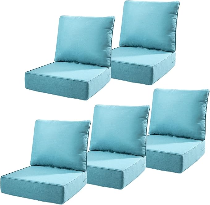 6" Thick Outdoor Cushions 22x24x6, 5-Set Deep Seat Patio Cushions by Pugire