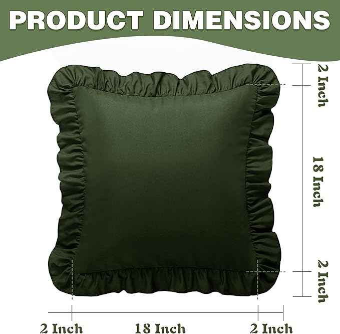 KKJIAF Ruffle Pillow Cases 18x18 Inches, Olive Green Square Ruffled Pillow - Image 3