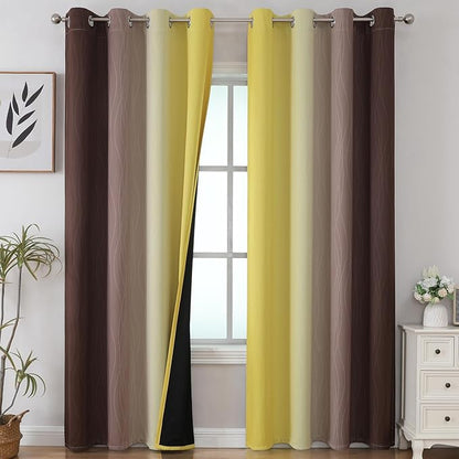Estelar Textiler Brown and Yellow Gradient Blackout Curtains by ESTELARTEXTILER