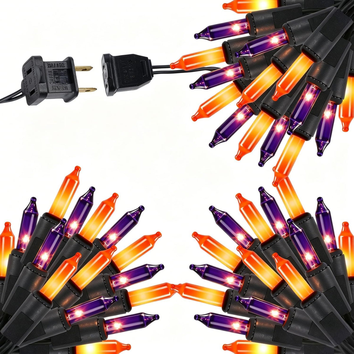 LJLNION 3 Sets Halloween Lights, 29ft 150 Count Black Wire Fairy Mini Lights, 120V UL Certified Incandescent Light String, Connectable for Garden Patio Holiday Party Outdoor Decor, Orange & Purple