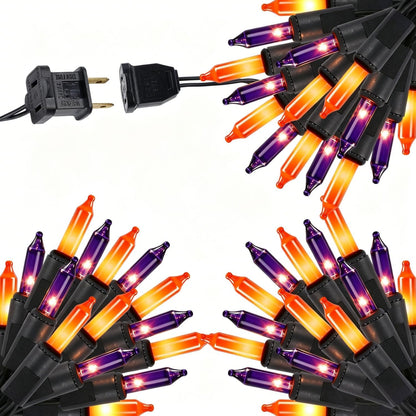 LJLNION 3 Sets Halloween Lights, 29ft 150 Count Black Wire Fairy Mini Lights, 120V UL Certified Incandescent Light String, Connectable for Garden Patio Holiday Party Outdoor Decor, Orange & Purple