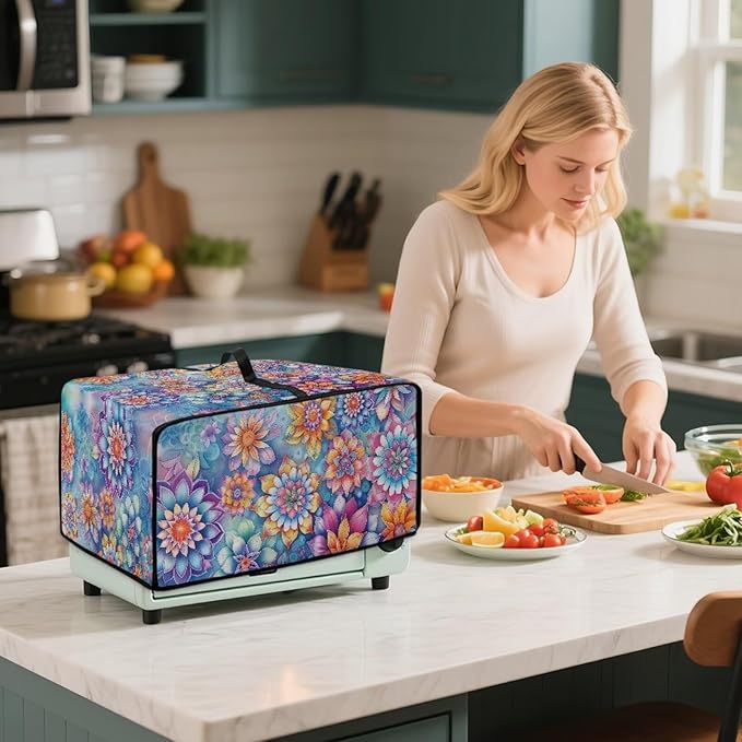 Boho Mandala Floral Print Microwave Oven Dust Cover - Image 4