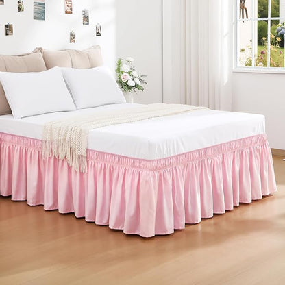 RIMELA Dusty Pink Bed Skirt King Size 15 Inch Drop, Wrap Around Elastic Bedskirt - Image 2