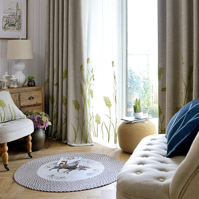 Melodieux Wheat Embroidery Linen Textured Curtain - Image 4