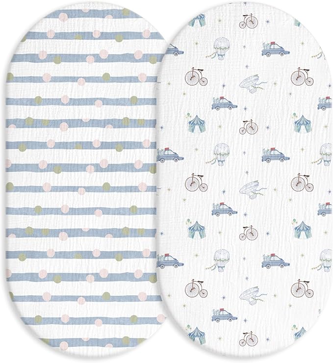 Muslin Bassinet Fitted Sheets, 2 Pack by LYRICHOMBABY