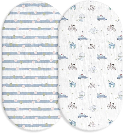 Muslin Bassinet Fitted Sheets, 2 Pack by LYRICHOMBABY