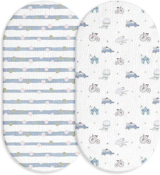 Muslin Bassinet Fitted Sheets, 2 Pack by LYRICHOMBABY