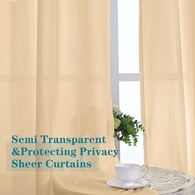 BGment Linen Look Semi Sheer Curtains - Image 4