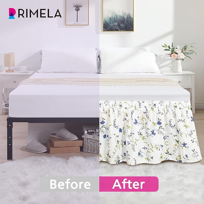 RIMELA Sweet Blueberry Bed Skirt Queen Size 15 Inch Drop, Elastic Bed Skirting - Image 6
