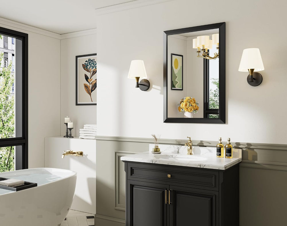 Briivue Black Metal Framed Bathroom Wall Mirror, 24x36 Inch