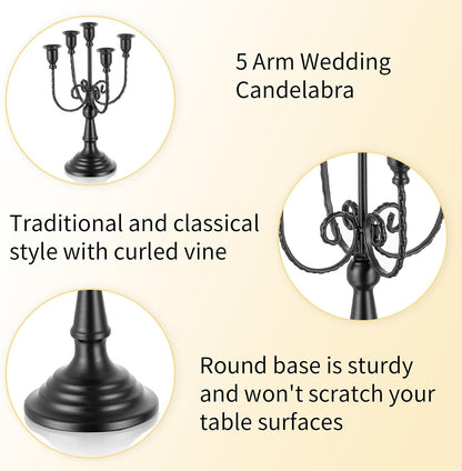 Romadedi Halloween Candelabra, Black 5-Arm Candle Holder 11.8", Set of 6