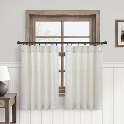 Pinch Pleated Kitchen Curtains 36 Inch Length 2 Panels Linen Blend Privacy by DANCURTON