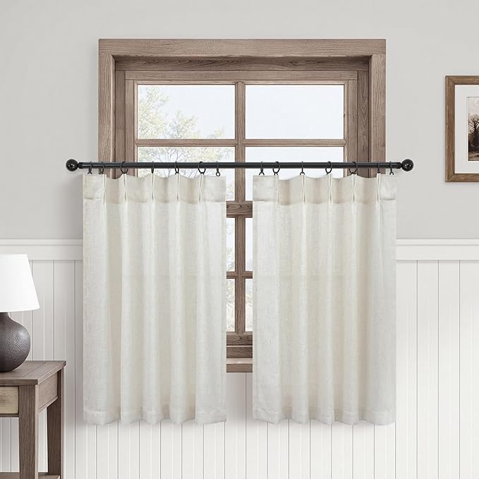 Kitchen Cafe Curtains 24 Inch Length 2 Panels Set Pinch Pleat Light Filtering by DANCURTON