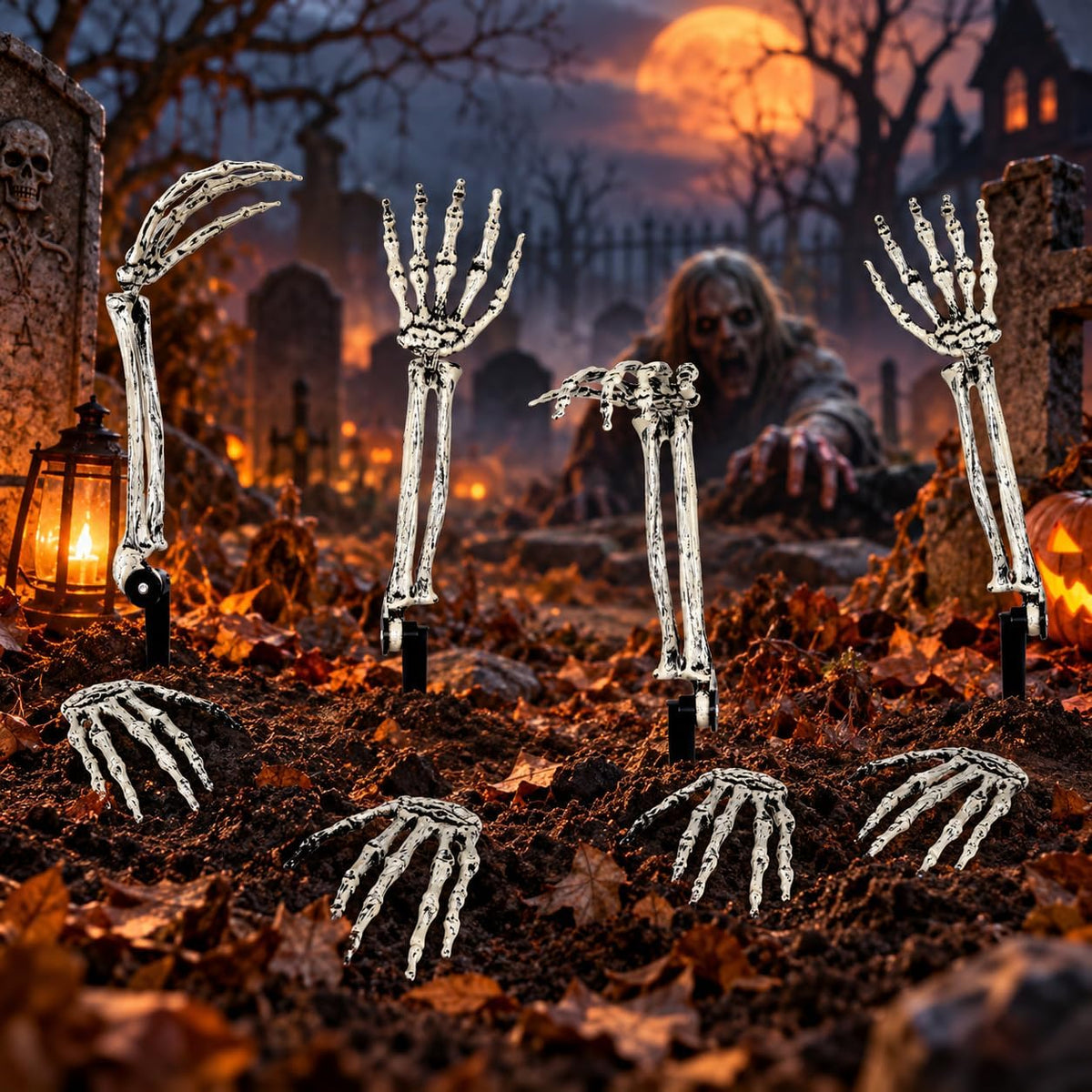 12 PCS Halloween Skeleton Hands Arms Stakes, Realistic Groundbreaker Skeleton Hands with Stakes, Outdoor Halloween Decorations for Lawn, Graveyard, Garden, Tombstones, Haunted House Home Yard Decor
