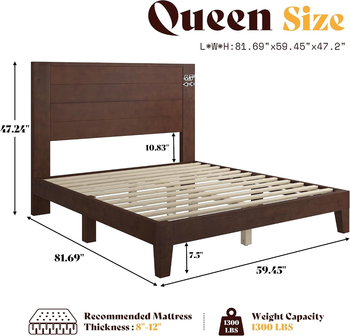 amerlife queen size solid wood bed frame with shown in use