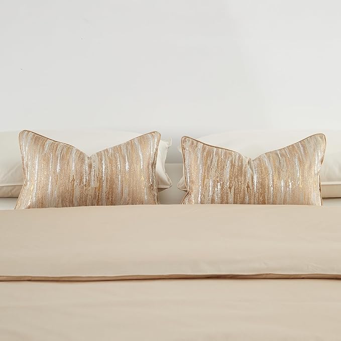 THE-TINOART Gold & Silver Striped Jacquard Pillow Cover 12x20 Inch - Image 4