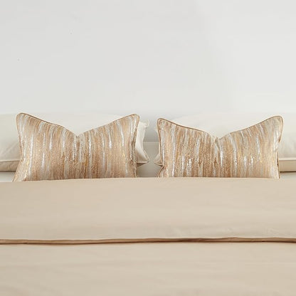 THE-TINOART Gold & Silver Striped Jacquard Pillow Cover 12x20 Inch - Image 4