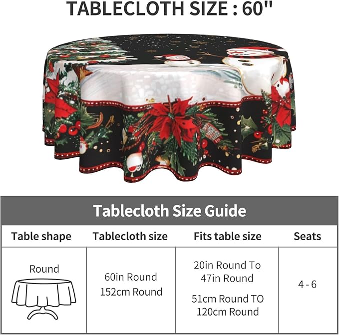 Christmas Snowman Round Tablecloth 60 Inch, Christmas Tree Decorations Round - Image 4