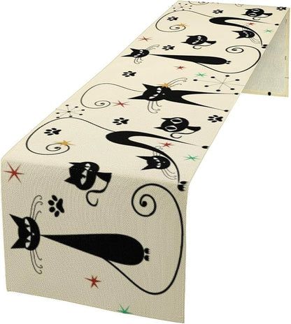 Mid Century Table Runner Minimalist Funny Black Cat Claws Retro Abstract by ShiTingYu