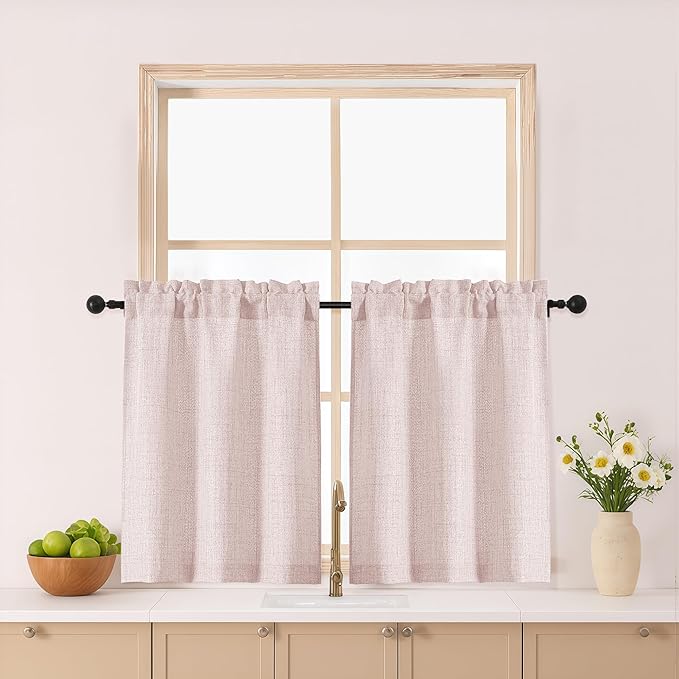 Gwine Blush Pink Kitchen Curtains 24 Inch Length 2 Panels, Light Filtering by Gwine